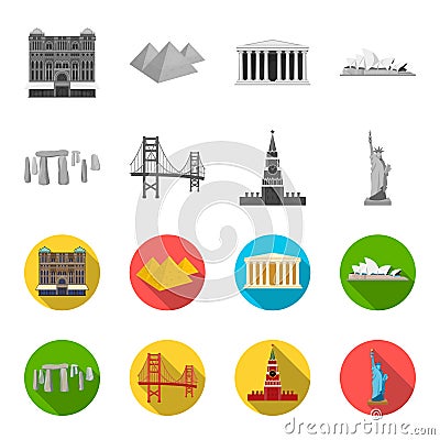 Sights of different countries monochrome,flat icons in set collection for design. Famous building vector symbol stock Vector Illustration