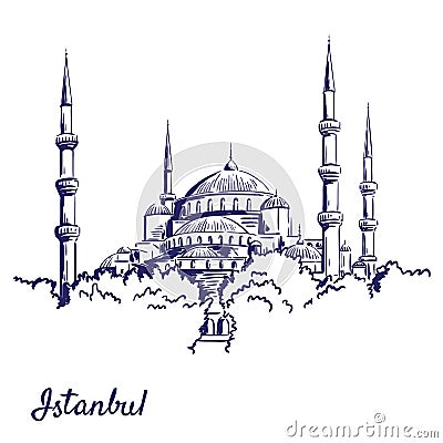 Sights of Istanbul. Saint Sophie Cathedral. Blue Mosque Vector Illustration