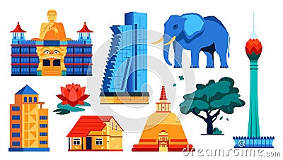 Sights of Sri Lanka - flat design style objects set Stock Photo