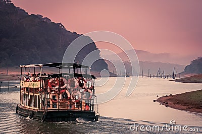 Sightseeing boat in Periyar Editorial Stock Photo