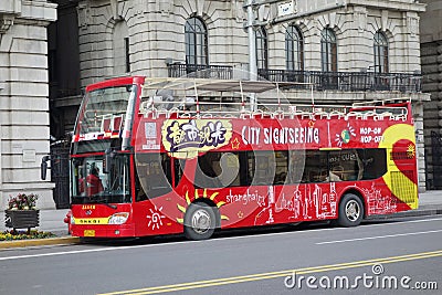 Sightseeing bus in the bund Shanghai Editorial Stock Photo