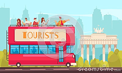 Sightseeing Bus Excursion Composition Vector Illustration