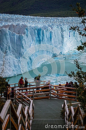 Sightseeing on the Perito Moreno Glacier, the most beautiful glacier in the world, view of lakes, frozen mountains Editorial Stock Photo