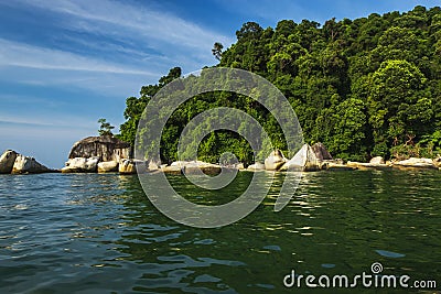 Sightseeing whale look rock during Island hoping activity in Pangkor Island Stock Photo