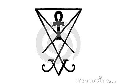 A sigil of Lucifer. Grunge styled distressed demonology and The ankh egyptian cross. Lucifer sigil isolated. Satan Devil Lucifer Vector Illustration