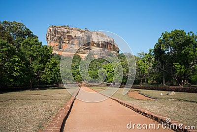 Sigiriya mountain the lion rock from the main entrance on a summer sunny day Stock Photo