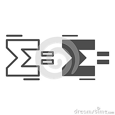 Sigma sign line and solid icon, mathematics concept, Summation sign on white background, Sigma greek letter icon in Vector Illustration