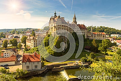 Sigmaringen city in Baden-Wurttemberg, Germany. Scenic sunny view of old German castle Editorial Stock Photo