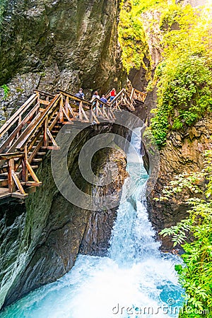 Sigmund Thun Gorge. Cascade valley of wild Kapruner Ache near Kaprun, Austria Editorial Stock Photo