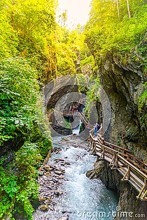 Sigmund Thun Gorge. Cascade valley of wild Kapruner Ache near Kaprun, Austria Editorial Stock Photo