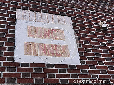 Sign on abandoned closed lunch Dinner Stock Photo