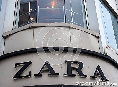 Sign above the entrance of the zara retail fashion store in leeds city centre Editorial Stock Photo