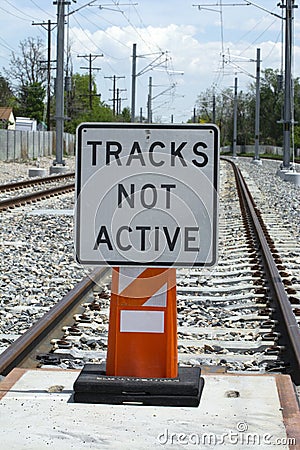 Inactive light rail racks Stock Photo