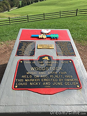 A plaque at the site of the Woodstock concert in 1969 Editorial Stock Photo