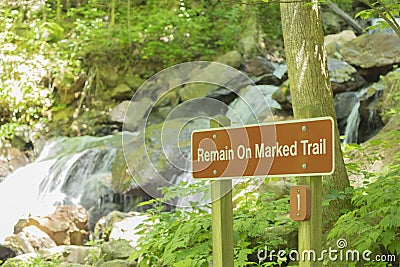 Sign along trail at Amicalola Falls State Park Stock Photo