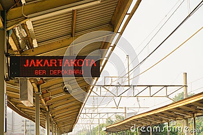 Sign for announcement the next destination in railway or train station photo taken in pondok cina depok jakarta Stock Photo