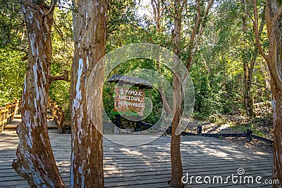 Sign at Arrayanes National Park - Villa La Angostura, Patagonia, Argentina Editorial Stock Photo