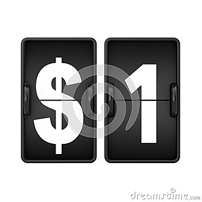 $ 1 Sign as Flip Countdown Mechanical Airport Board. 3d Rendering Stock Photo