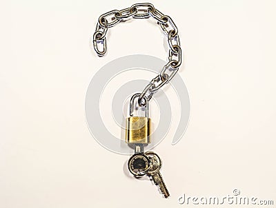 A sign of asking. Lock with chain and keys. Are you protected Stock Photo