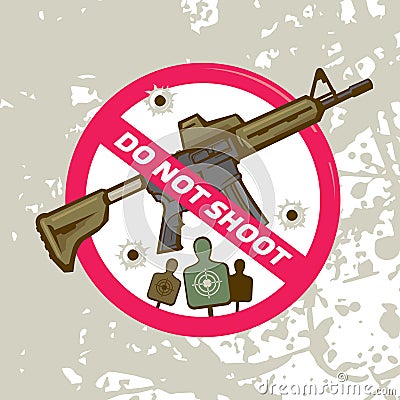 The sign of the ban, there is no war with the American automatic rifle. Isolated object Stock Photo