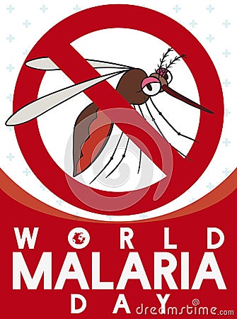 Sign Banning Female Mosquito in World Malaria Day, Vector Illustration Vector Illustration