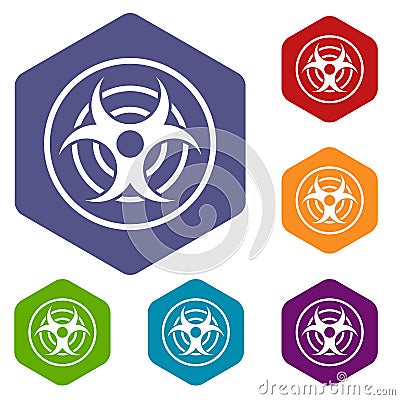 Sign of biological threat icons set hexagon Vector Illustration