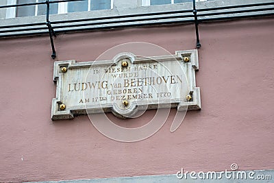 Sign on the birth place of Ludwig van Beethoven in Bonn Editorial Stock Photo