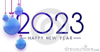 2023 sign with blue hanging baubles and snow Vector Illustration