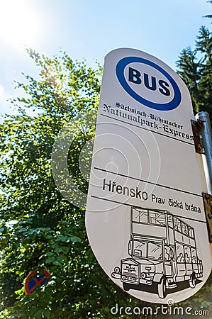 Sign board showing the National park express bus service Editorial Stock Photo