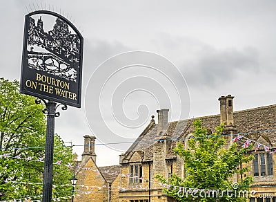 Sign of Bourton on the water town Stock Photo