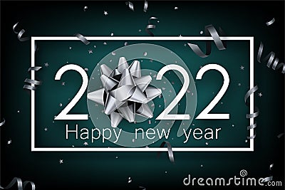 2022 sign with bow in square frame with confetti Vector Illustration