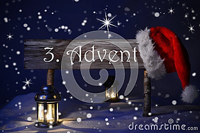 Sign Candlelight Santa Hat 3. Advent Means Christmas Time Stock Photo