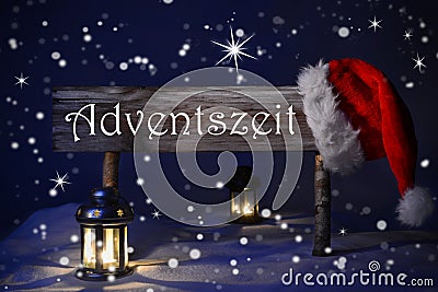 Sign Candlelight Santa Hat Adventszeit Means Christmas Time Stock Photo