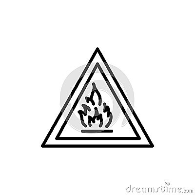 Sign caution fire hazard black line icon. Pictogram for web page Vector Illustration