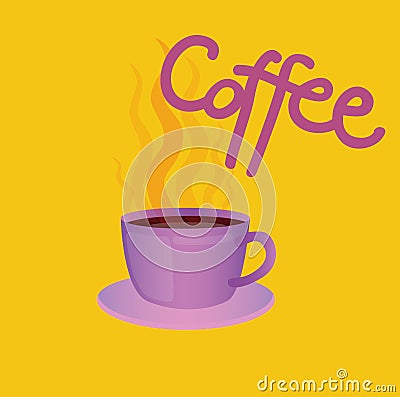 Sign Coffee and picture of cup. Icon for web, label, minimal dynamic design, banner. Hand drawn design element. Vector Illustration