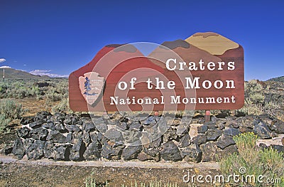 Sign for Craters of the Moon National Monument, Idaho Stock Photo