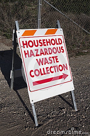 Sign directing to Household Hazardous Waste Collection Stock Photo