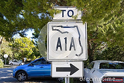 Sign for directions to Florida Highway A1A. Taken in St. Augustine, FL Stock Photo