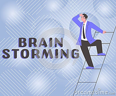 Sign displaying Brain Storming. Word Written on Long term marketing support for a product Marketing Gentleman In Suit Stock Photo