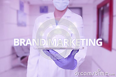 Conceptual caption Brand Marketing. Business approach creating a name that identifies and differentiates a product Man Stock Photo
