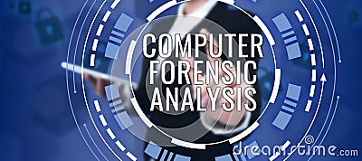 Sign displaying Computer Forensic Analysis. Business idea evidence found in computers and storage media Stock Photo