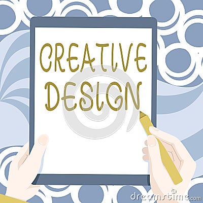 Sign displaying Creative Design. Business overview a visual element which satisfies its main objective Drawing Of Both Stock Photo
