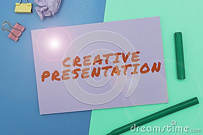 Writing displaying text Creative Presentation. Business idea characterized by originality thought or inventiveness Stock Photo