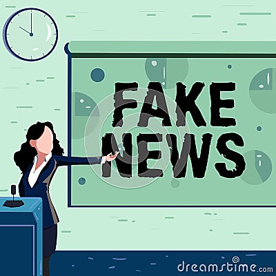 Sign displaying Fake News. Concept meaning false information publish under the guise of being authentic news Lady Stock Photo