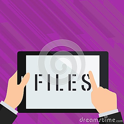 Sign displaying Files. Word for Folder box for holding loose papers together in orderr easy reference Stock Photo