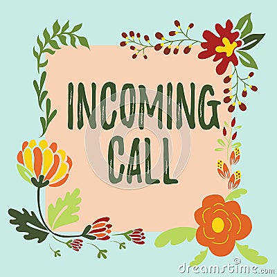 Text caption presenting Incoming Call. Conceptual photo Inbound Received Caller ID Telephone Voicemail Vidcall Frame Stock Photo