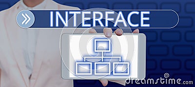 Sign displaying Interface. Word for point of meeting and communicating between two structures Stock Photo