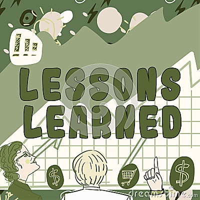 Conceptual display Lessons Learned. Business concept experiences garnered from understanding the activity Stock Photo