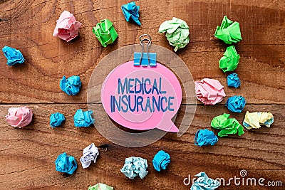 Sign displaying Medical Insurance. Concept meaning reimburse the insured for expenses incurred from illness Colorful Stock Photo