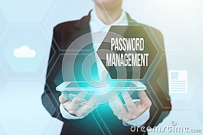 Sign displaying Password Management. Word Written on software used to help users better manage passwords Lady In Uniform Stock Photo